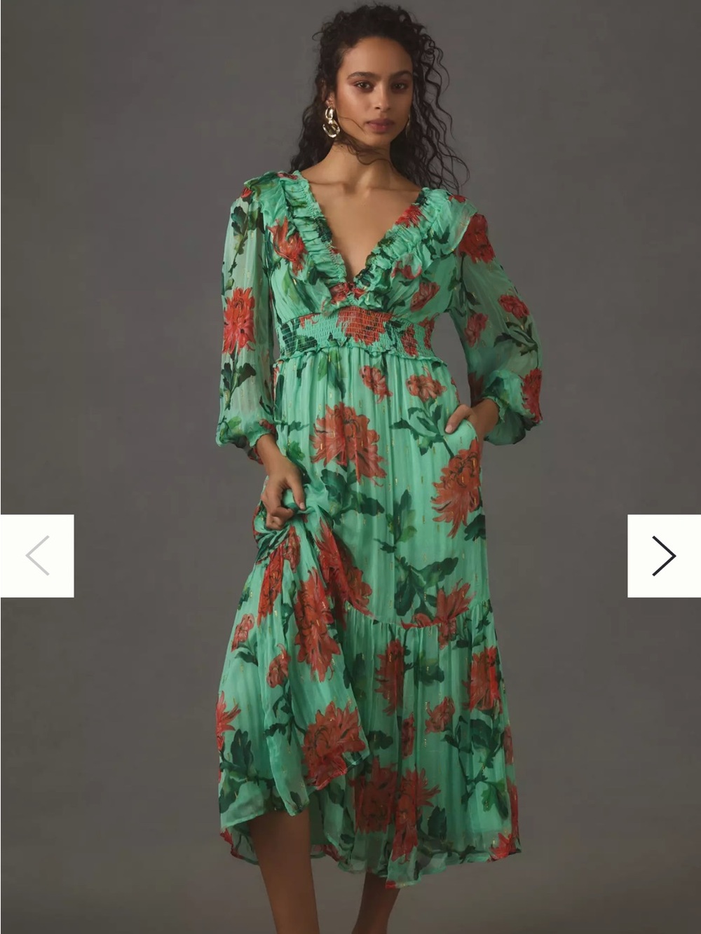 Anthropologie The Odetta Ruffled V-Neck Midi Dress Size M